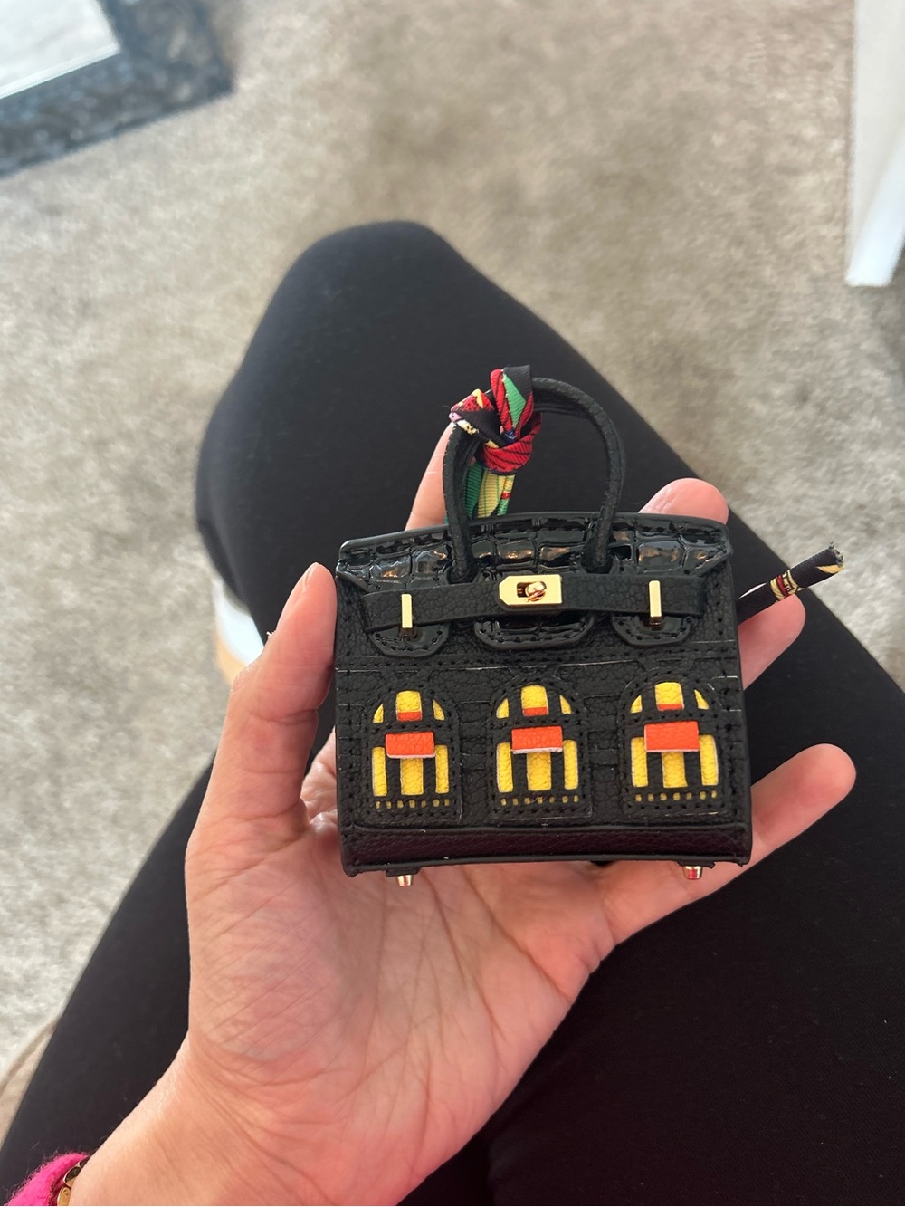 Mini Croc-Embossed Store Front Charm Bag- fits AirPods, lipstick, mini perfume